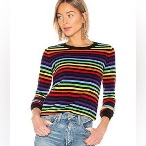 Madeleine Thompson Black Rainbow Strip Cashmere Crew Neck Sweater Small